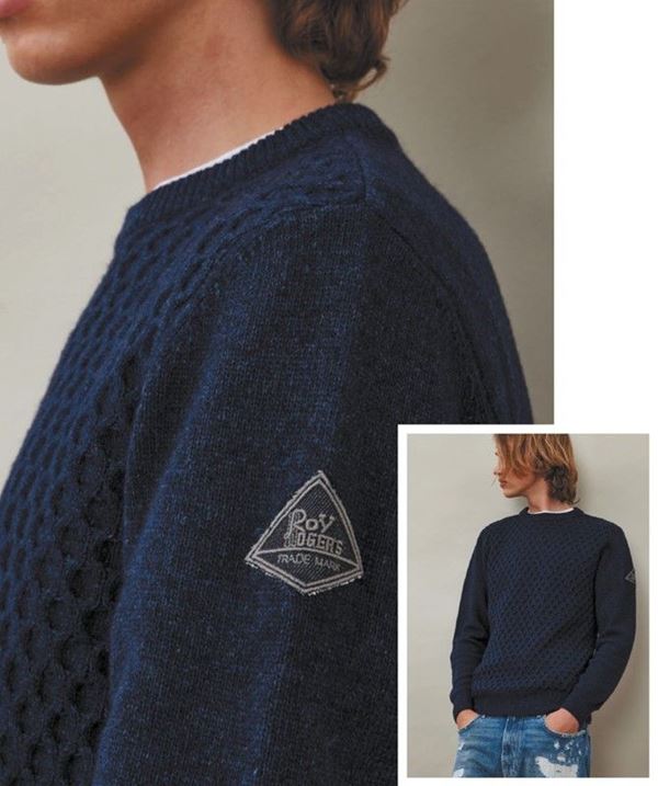 ROY ROGERS - Crewneck sweater in walnut stitch wool and cashmere