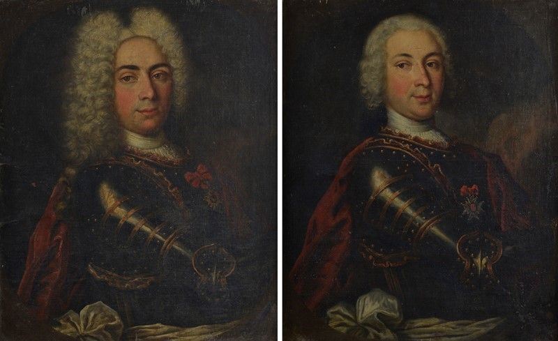 Scuola Francese, XVIII Sec. - Coppia di Ritratti di Cavalieri in Armatura