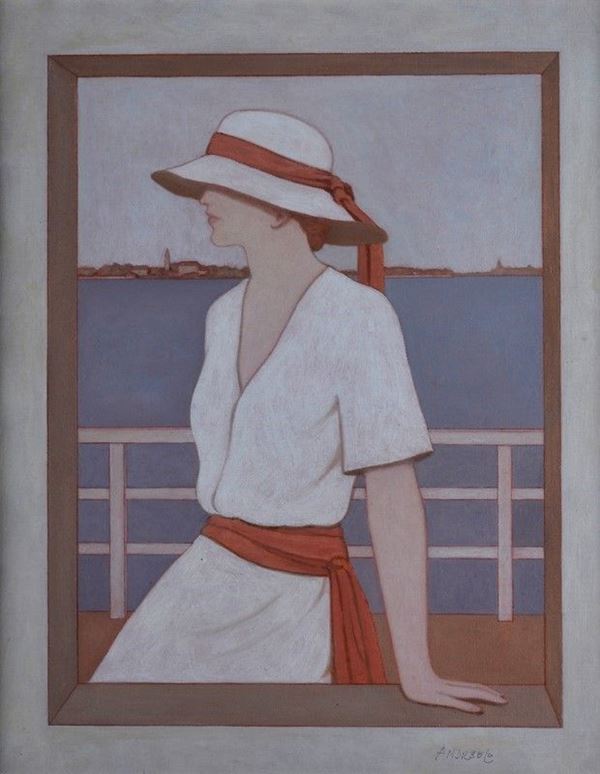 Aldo Andreolo - Portrait of lady with hat