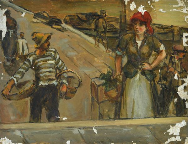 Anonimo, XX sec. - Figures at the port