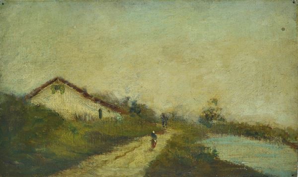 Anonimo, XIX sec. - Countryside landscape with road and figure