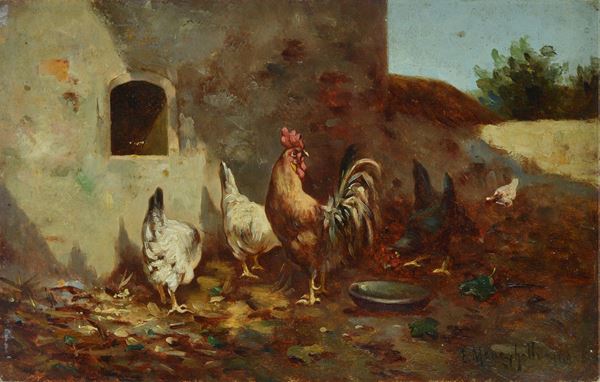 Enrico Meneghelli - Farmyard with chickens