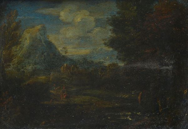Anonimo, XVIII sec. - Paesaggio con figure