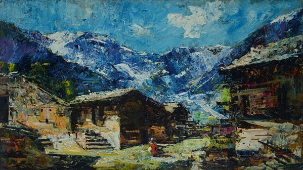Mario Pobbiati - Paesaggio montano con baite