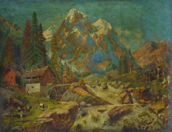 Anonimo, XX sec. - Paesaggio montano