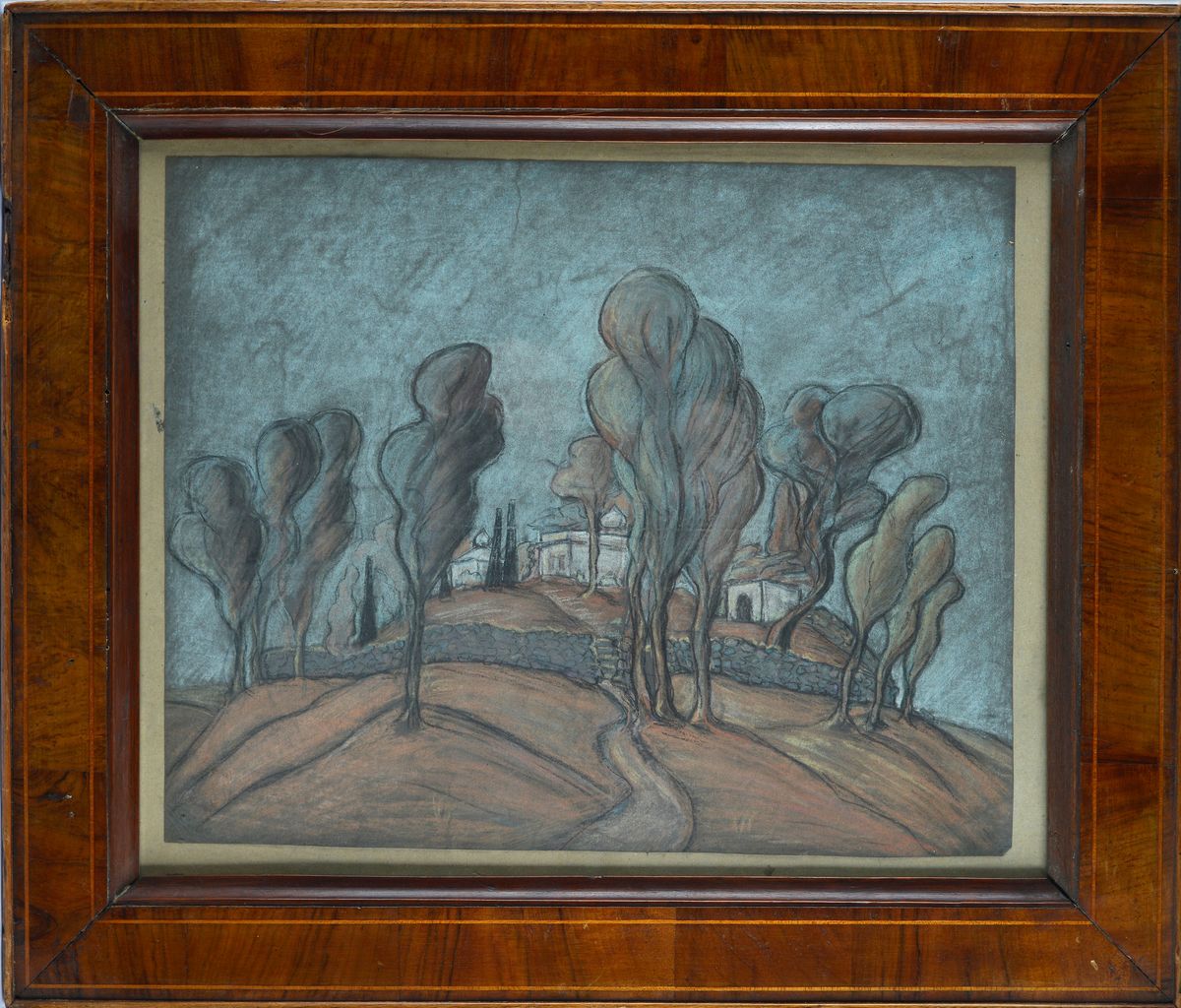 Anonimo, XX Sec. - Paesaggio con Albero e Case