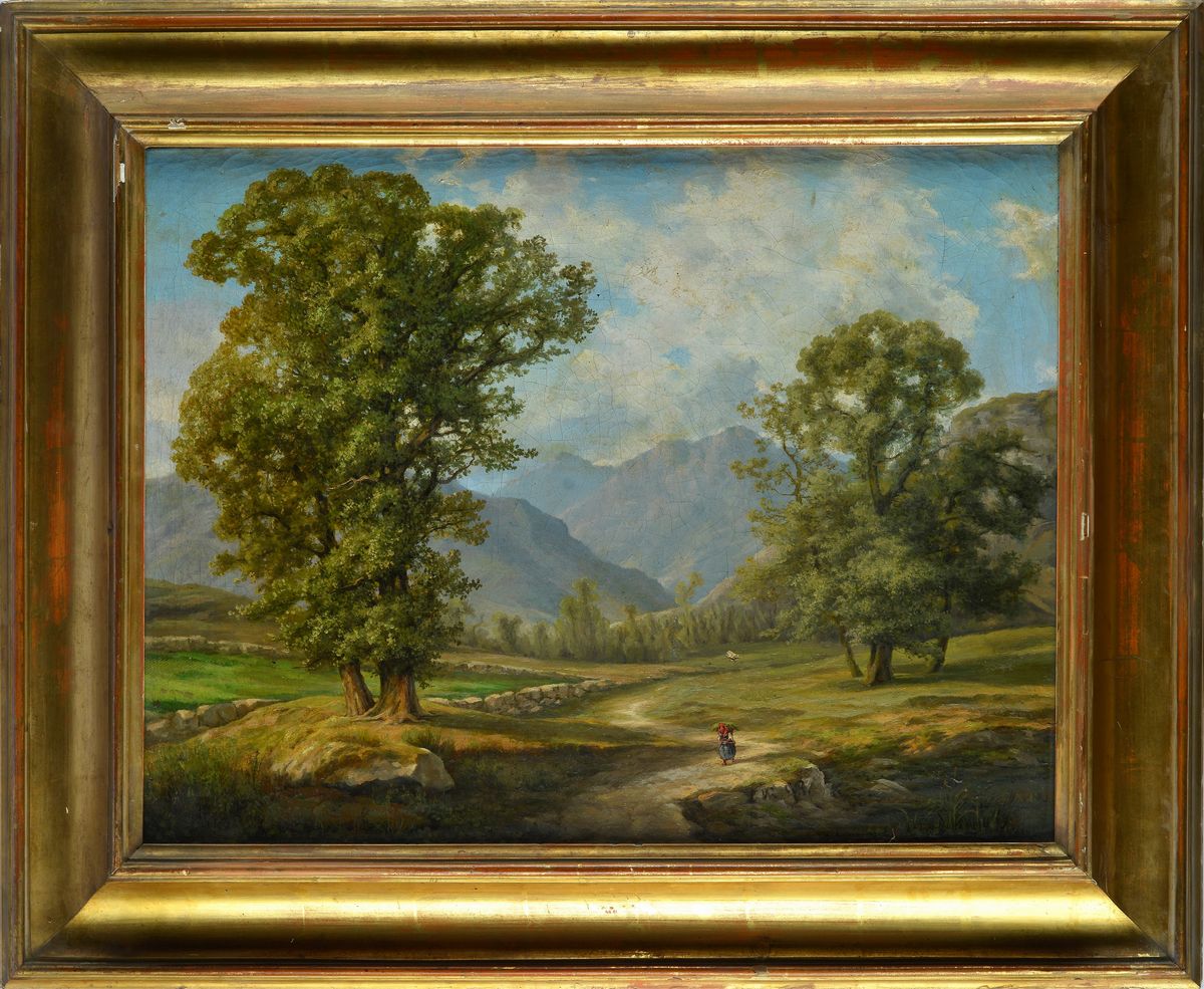 Anonimo, XIX Sec. - Paesaggio Montano con Figura