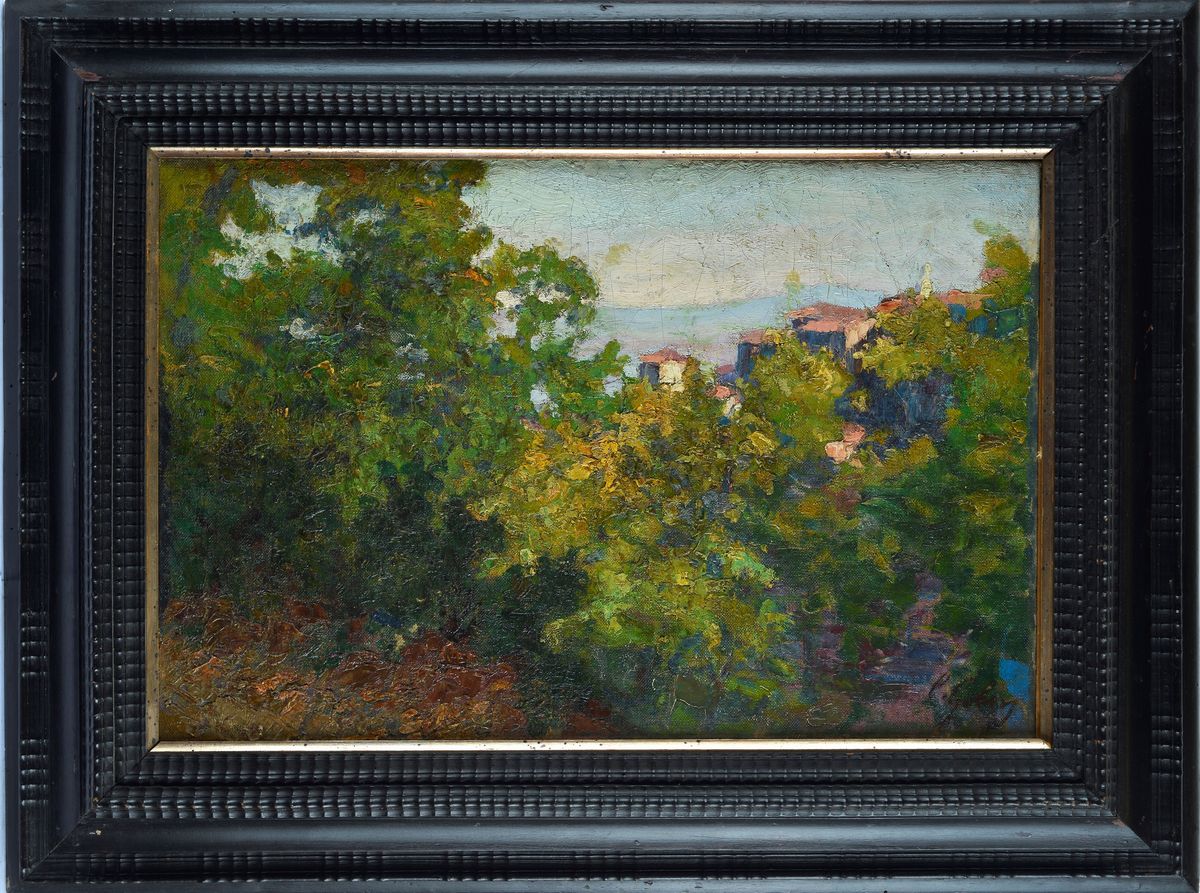 Emilio Gola - Bosco con Case e Marina sullo Sfondo