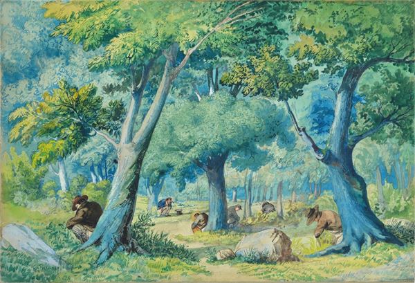 Anonimo, XIX - XX sec. - Figure nel bosco