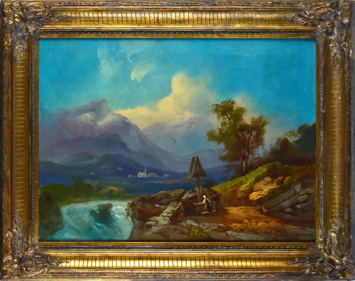 Anonimo, XIX Sec. - Paesaggio con Figure in Preghiera