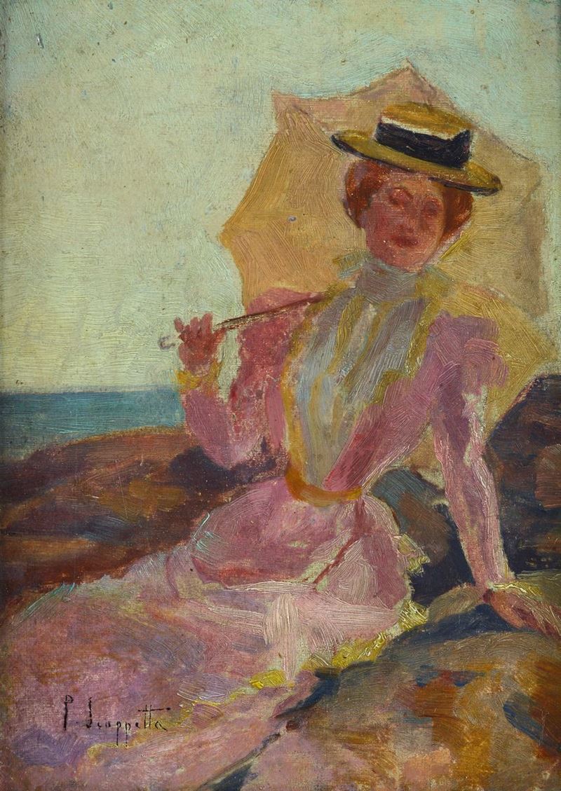 Attr. a Pietro Scoppetta - Signora con Ombrellino e Cappello