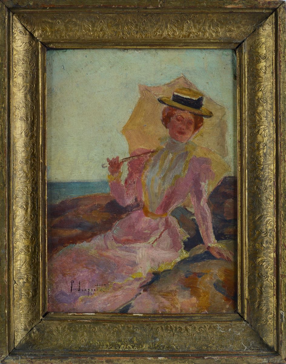 Attr. a Pietro Scoppetta - Signora con Ombrellino e Cappello