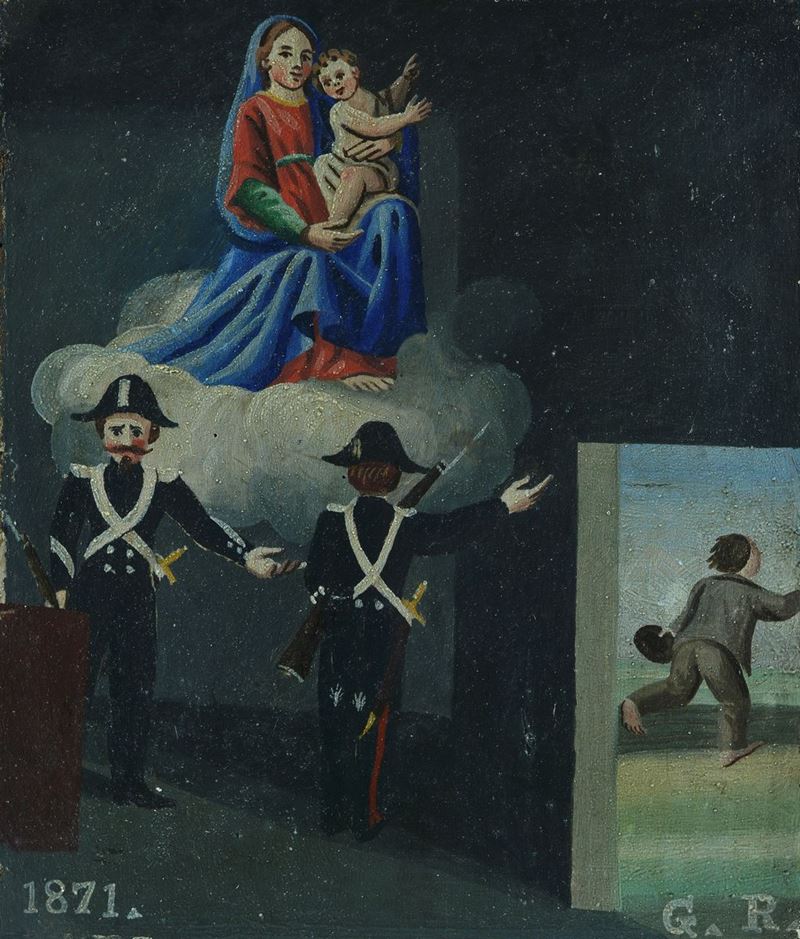 Anonimo, XIX Sec. - Ex Voto. Vergine con il Bambino e Carabinieri