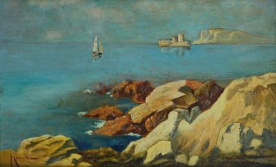 Marina con Scogli e Barche