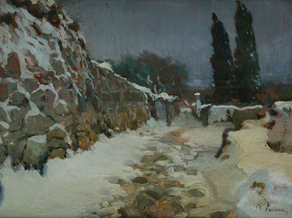 Anonimo, XIX - XX sec. - Strada innevata