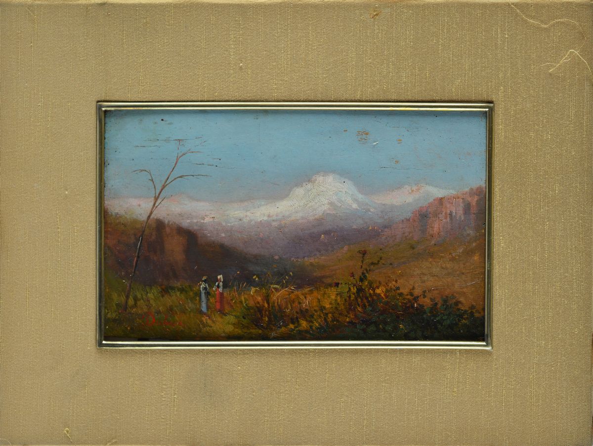 Anonimo, XIX Sec. - Paesaggio con Montagna sullo Sfondo e Figure