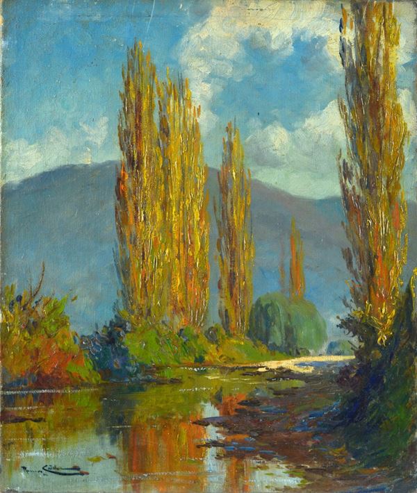 Anonimo, XX sec. - Paesaggio con alberi e torrente