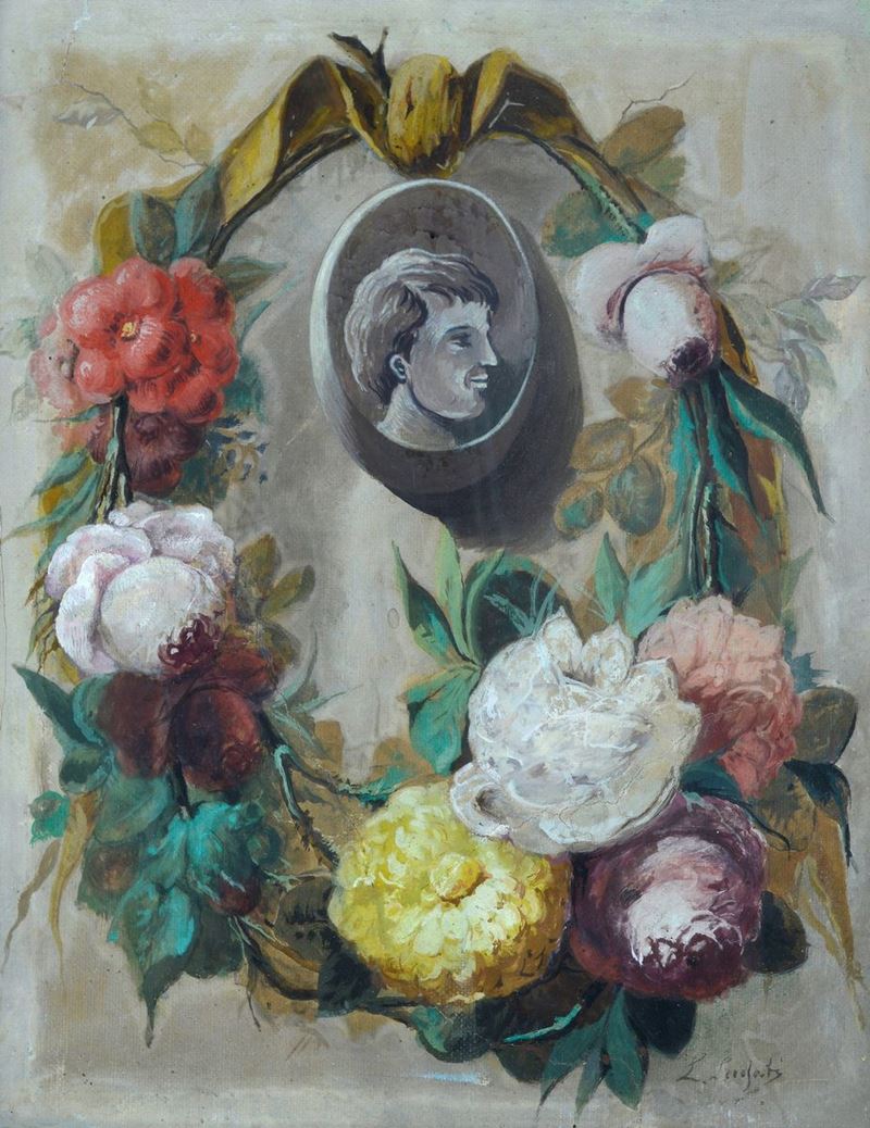 Anonimo, XIX - XX Sec. - Corona di Fiori con Cameo