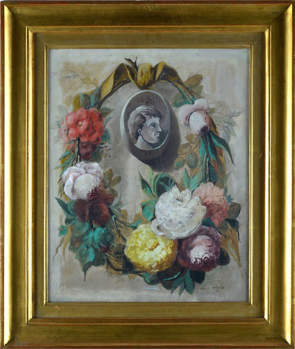 Anonimo, XIX - XX Sec. - Corona di Fiori con Cameo