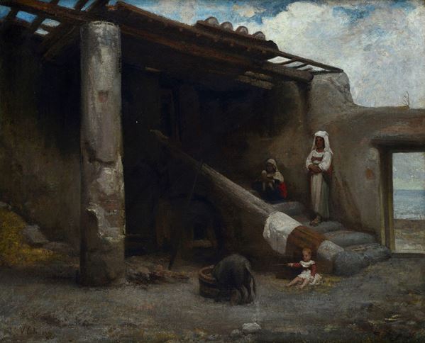 Anonimo, XIX sec. - Figure nell'aia