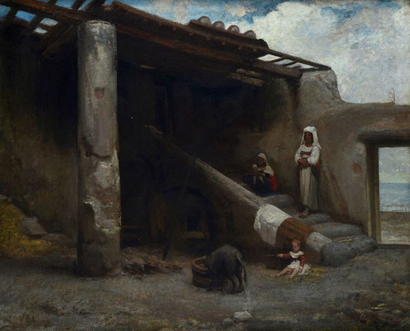 Anonimo, XIX Sec. - Figure Nell'aia