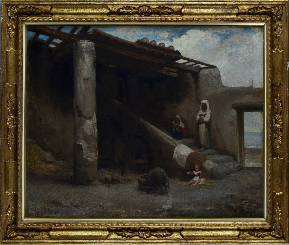 Anonimo, XIX Sec. - Figure Nell'aia