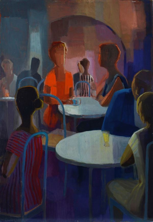 Eliano Fantuzzi - Figure al caffè (fronte); Volto di Cristo abbozzo a pastelli (verso)