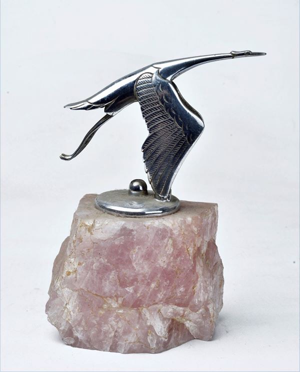 Airone   - Scultura in metallo su base di cristallo di rocca - Auction Da un Collezionista Lombardo - Galleria Pananti Casa d'Aste