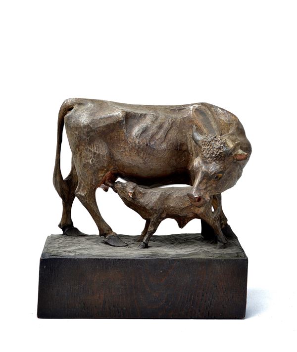 Mucca e vitello  - Legno intagliato e dipinto - Asta DA UNA COLLEZIONE MILANESE - Galleria Pananti Casa d'Aste