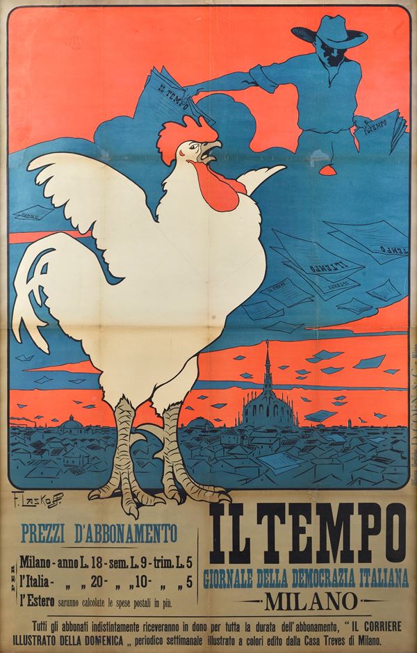 Franz Laskoff - Il Tempo advertising poster, Newspaper of the Christian Democracy