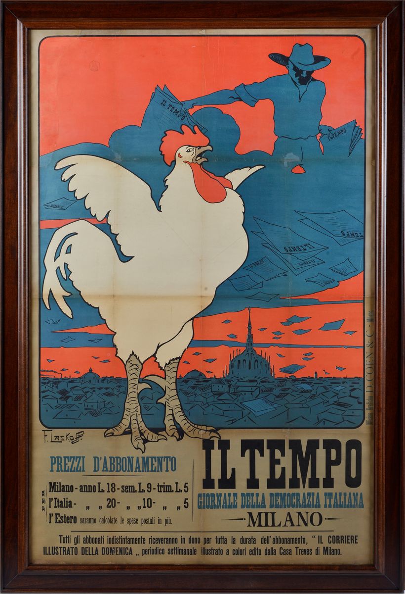 Franz Laskoff - Manifesto Pubblicitario il Tempo, Giornale della Democrazia Cristiana