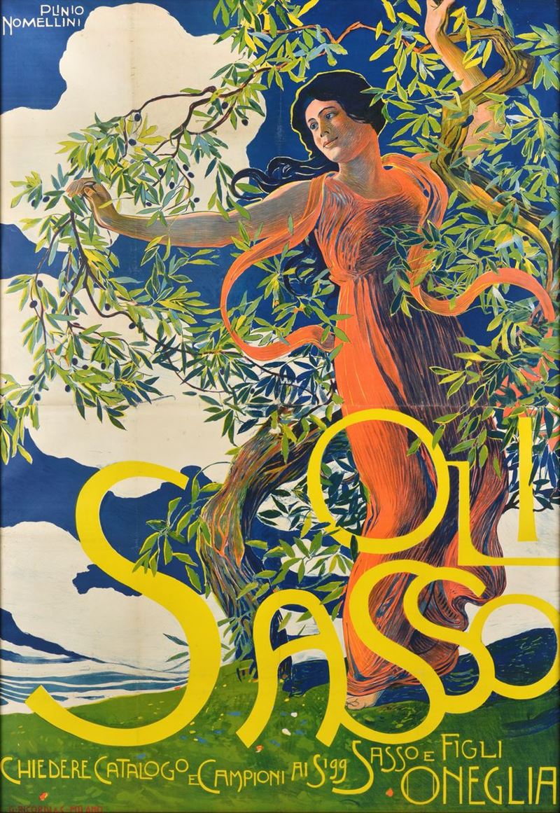 Plinio Nomellini - Manifesto Pubblicitario Oli Sasso