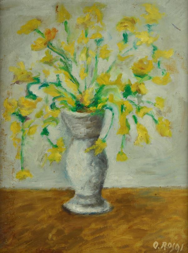 Ottone Rosai - Vase with yellow tulips and daffodils