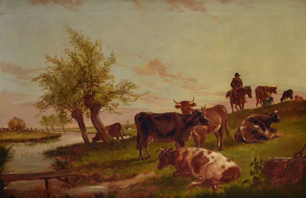 Scuola Inglese, XIX sec. - Grazing cows