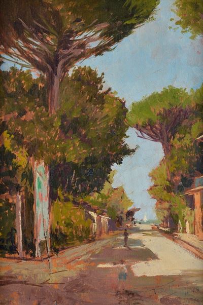 Viale Alberato con Figure