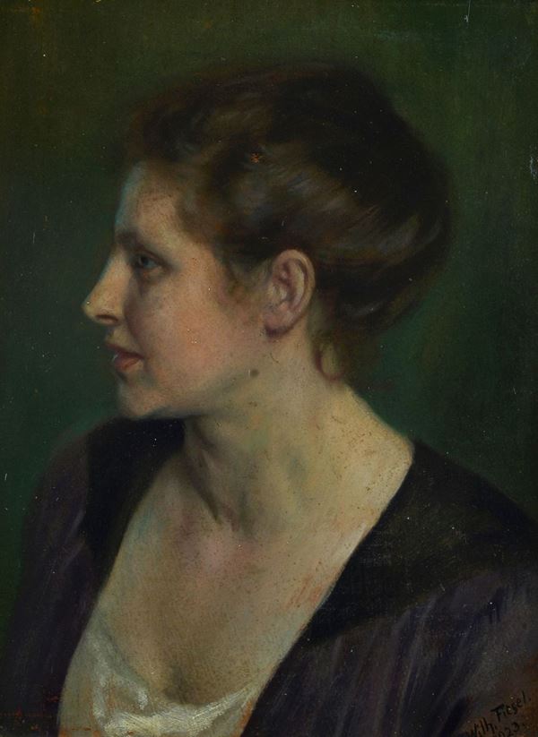 Wilhem Fiesel (XIX - XX sec.) - Volto di donna di profilo