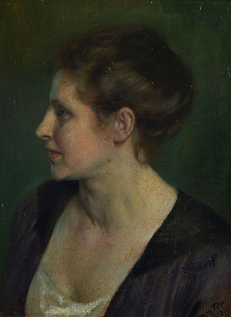 Wilhem Fiesel (XIX - XX Sec.) - Volto di Donna di Profilo