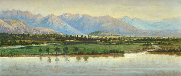 Giovanni (Nino) Costa - Paesaggio con lago e montagne sullo sfondo