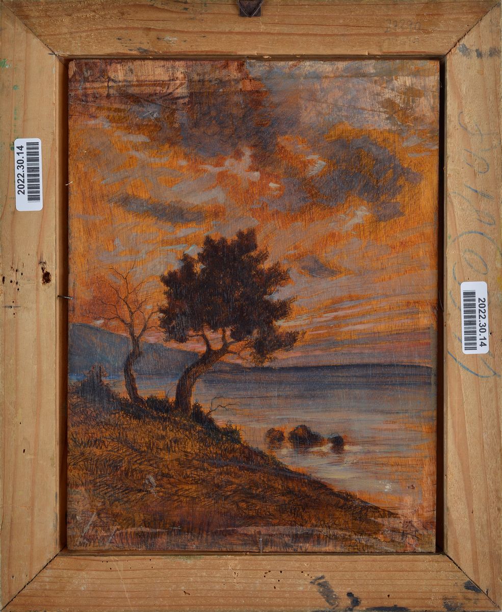 Mario Menichetti - Capanno nel Giardino (fronte), Marina al Tramonto (verso)