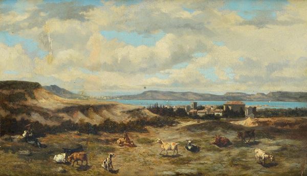 Valerio Laccetti - Paesaggio lacustre con pastore e capre