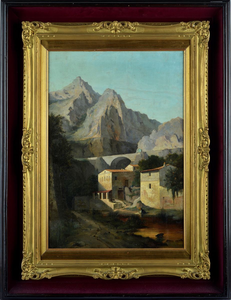 Anonimo, XIX Sec. - Paesaggio con Lavandaia
