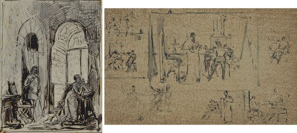 Lot consisting of two drawings with historical subjects