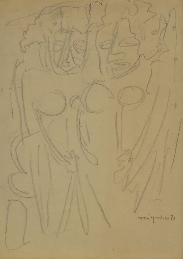 Giuseppe Migneco : Two figures  (1971)  - Pencil on paper - Auction FROM A MILANESE COLLECTION - Galleria Pananti Casa d'Aste