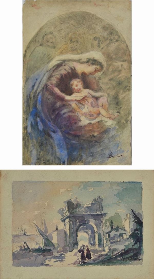 Lot consisting of two watercolors