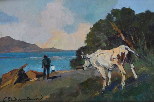 Carlo Domenici - Paesaggio con mucche e figure