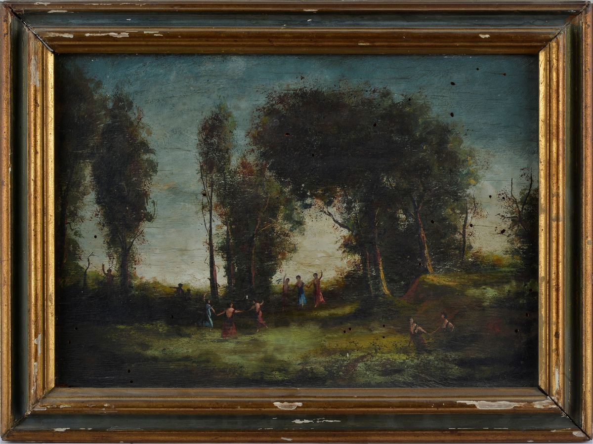 Anonimo, XX Sec. - Paesaggio con Figure Danzanti