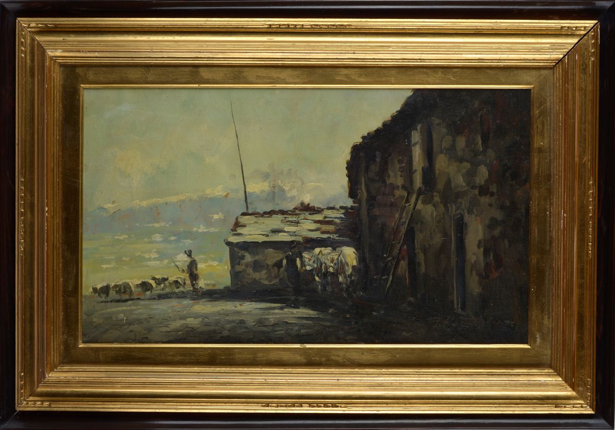Ferruccio Rontini - Casolare con Pastore e Gregge