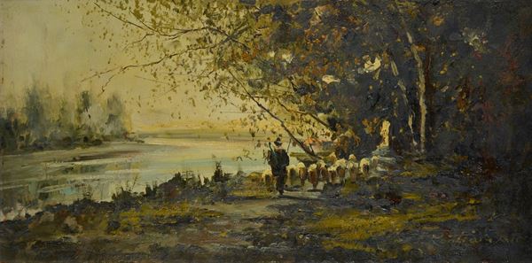 Ferruccio Rontini - Landscape with shepherd and flock