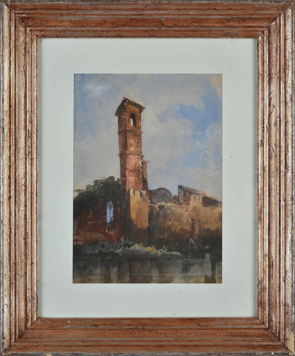 Anonimo, XIX - XX Sec. - Paesaggio con Rovine di Chiesa
