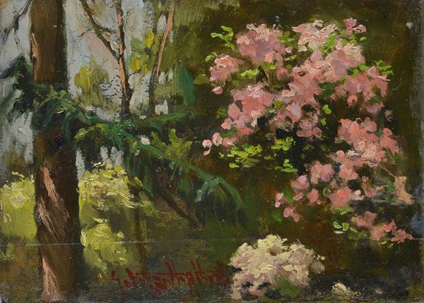 Giuseppe Vezzotto Alberti - Giardino con fiori